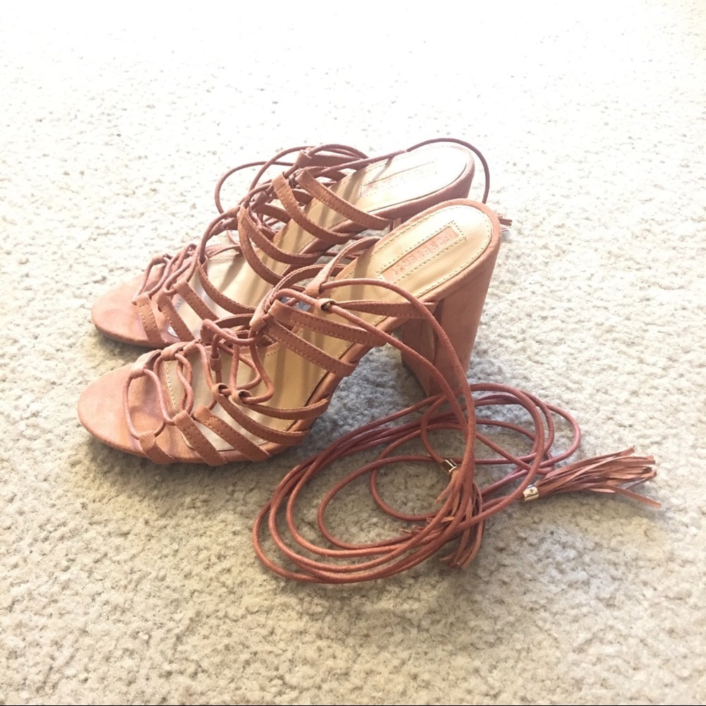New! Faux Suede Lace-Up Heels